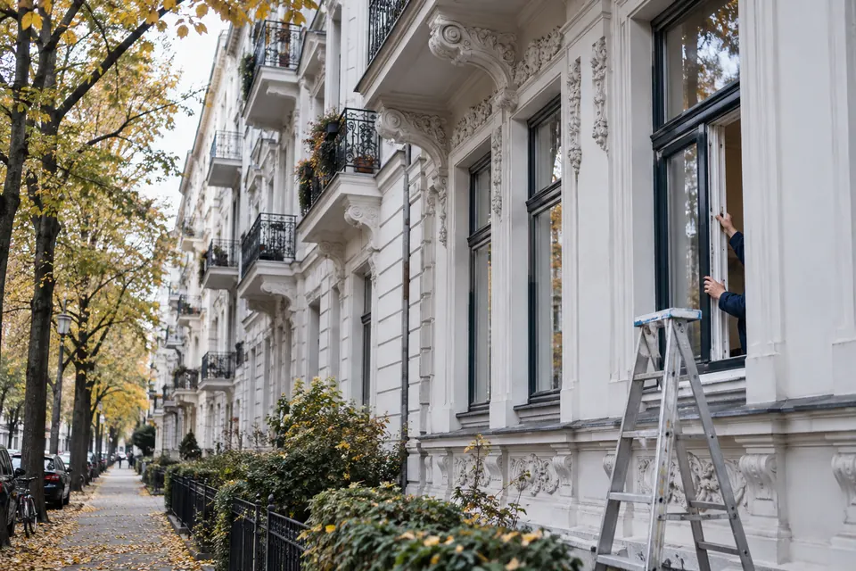Berliner Altbaufassade mit hohen Fenstern