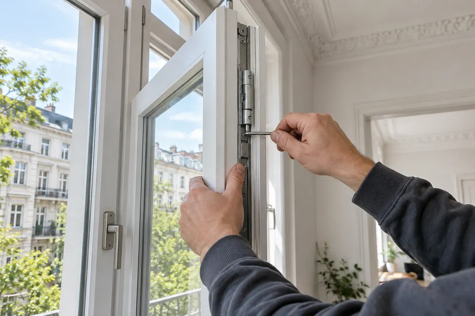 Dreh-Kipp-Fenster in einer Berliner Altbauwohnung wird eingestellt